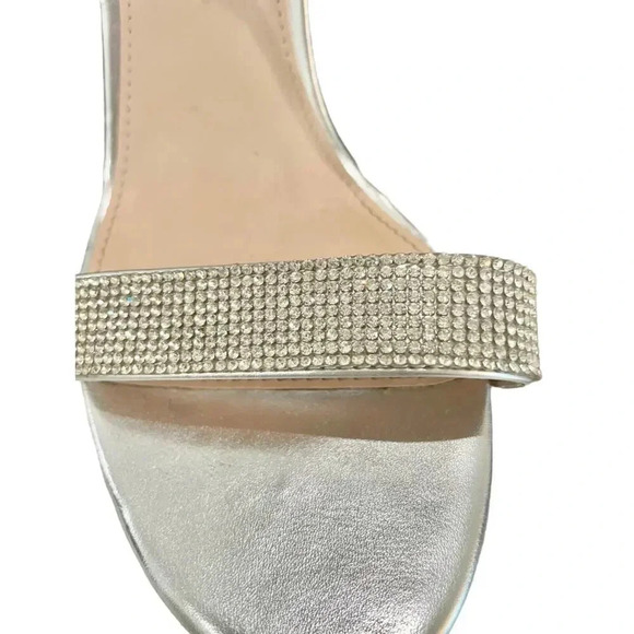 Nina Solange My  Silver Metallic Rhinestone Ankle Strap Chunky Heel Women's 9 M - Picture 5 of 7